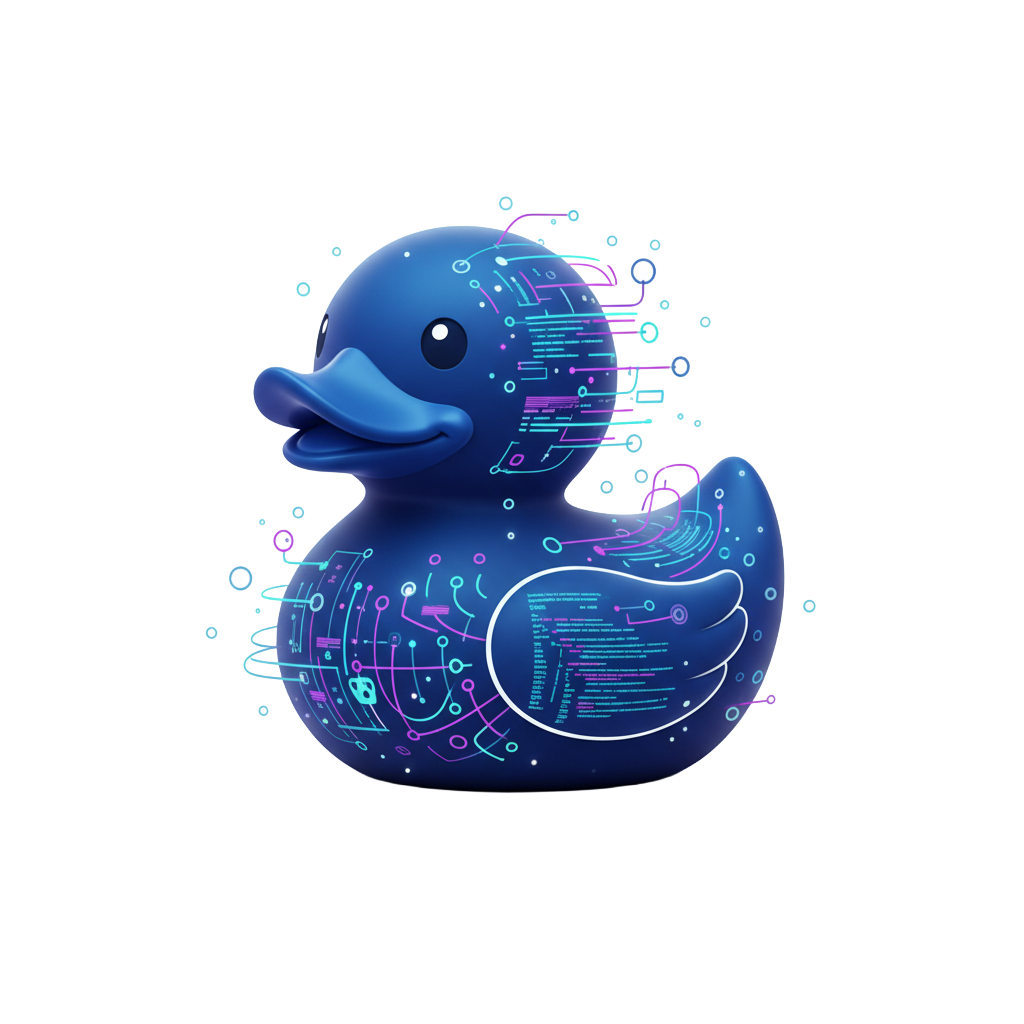 rubber duck with technology aspects floating around - website